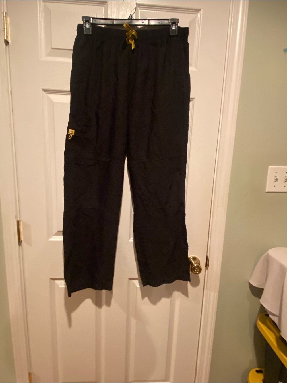 WonderWink Black Straight Leg Scrub Pants with Yellow Accent